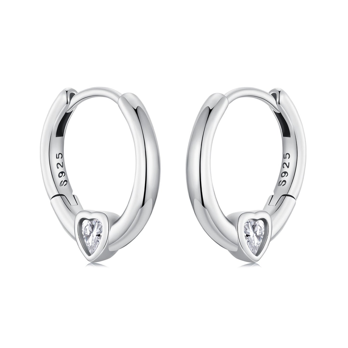 Stylish 925 Sterling Silver Hoop Earrings featuring a Glittering Cubic Zirconia Heart - Safe for Sensitive Skin, Great for Special Occasions & Everyday Wear - A Thoughtful Valentine's Day Present, Adorable Korean Inspired Earrings, Lightweight and