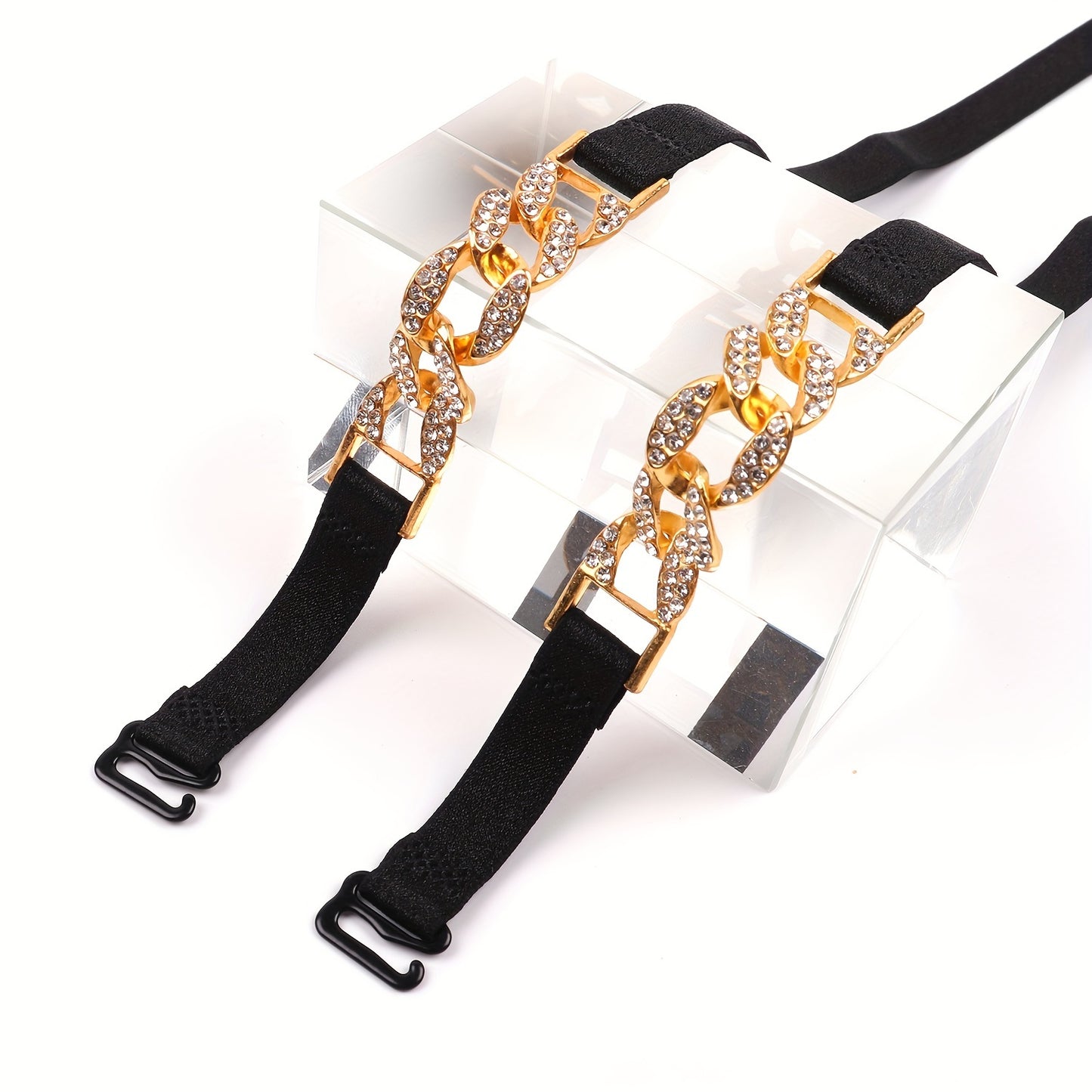 Non-slip shoulder strap for shoulderless bra with hanging neckline, rhinestone embellishments, and wide invisible design.