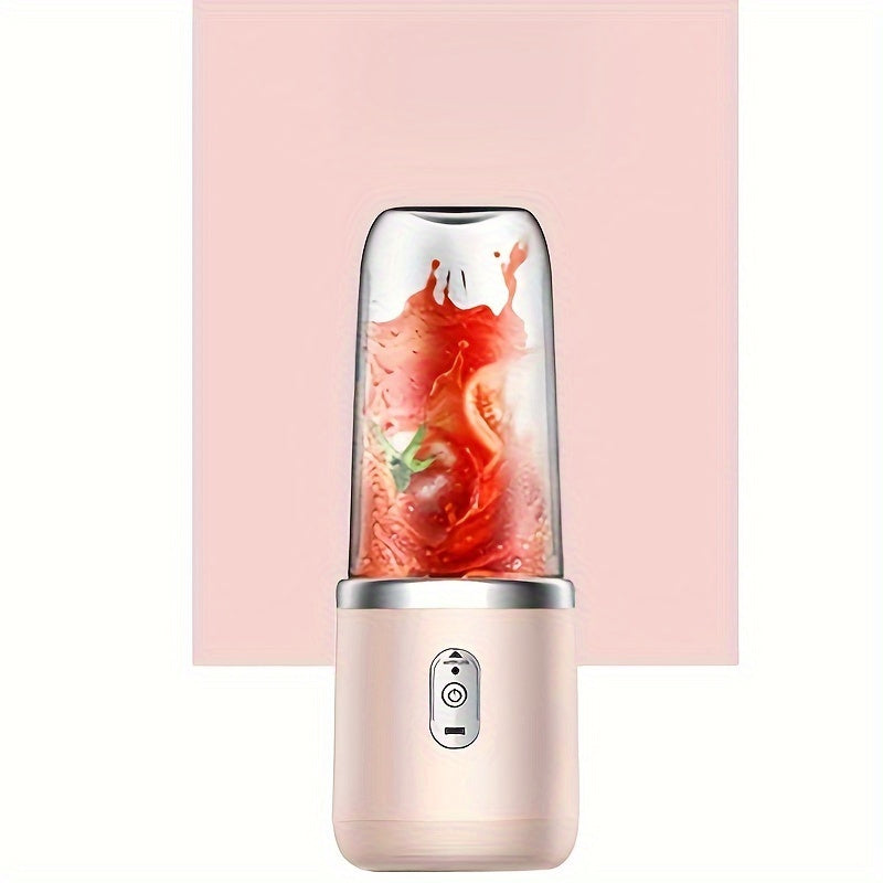 Portable cordless juicer with USB rechargeable feature, includes 2 cups and sports lid, ideal for smoothies and shakes at home, kitchen, and travel.