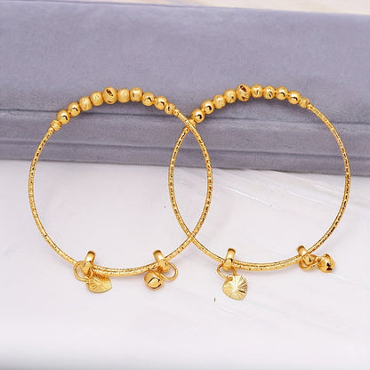 Set of 2 Timeless Adjustable Bangles in 24k Gold Plating with Beaded Details, Inspired by Middle Eastern Style, Perfect for Women's Bridal Wedding Attire, Affordable Alternative to Luxury Jewelry