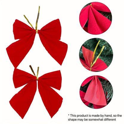 12-Pack of classic red Christmas tree bows, festive plastic and fabric holiday decor, no electricity or batteries required, featherless universal tree topper.