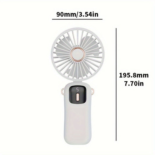 Introducing the ultimate portable mini fan - complete with an LED display and USB rechargeable capabilities. This handheld personal fan offers 5 adjustable speed settings and a foldable design for easy storage. Made of durable plastic, this