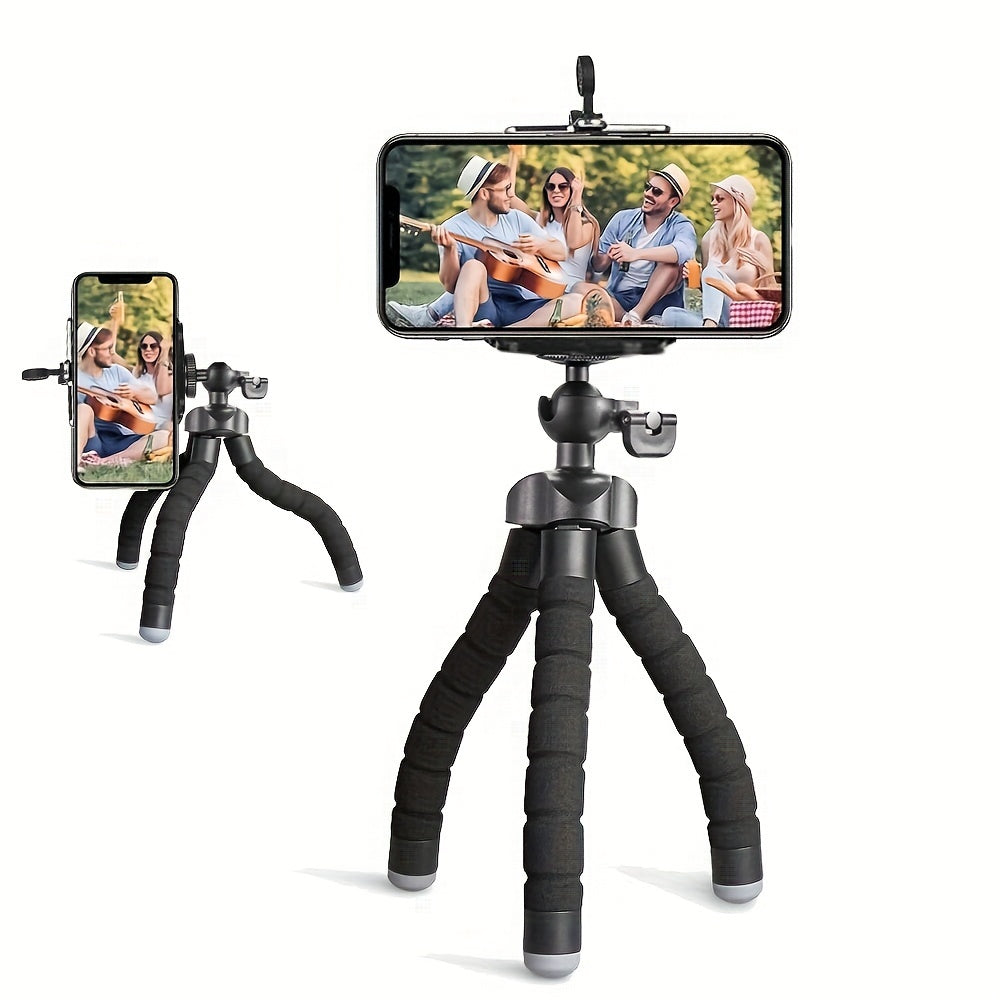 Durable octopus holder doubles as a camera stand for iPhones and other models. Foldable and versatile for photography.