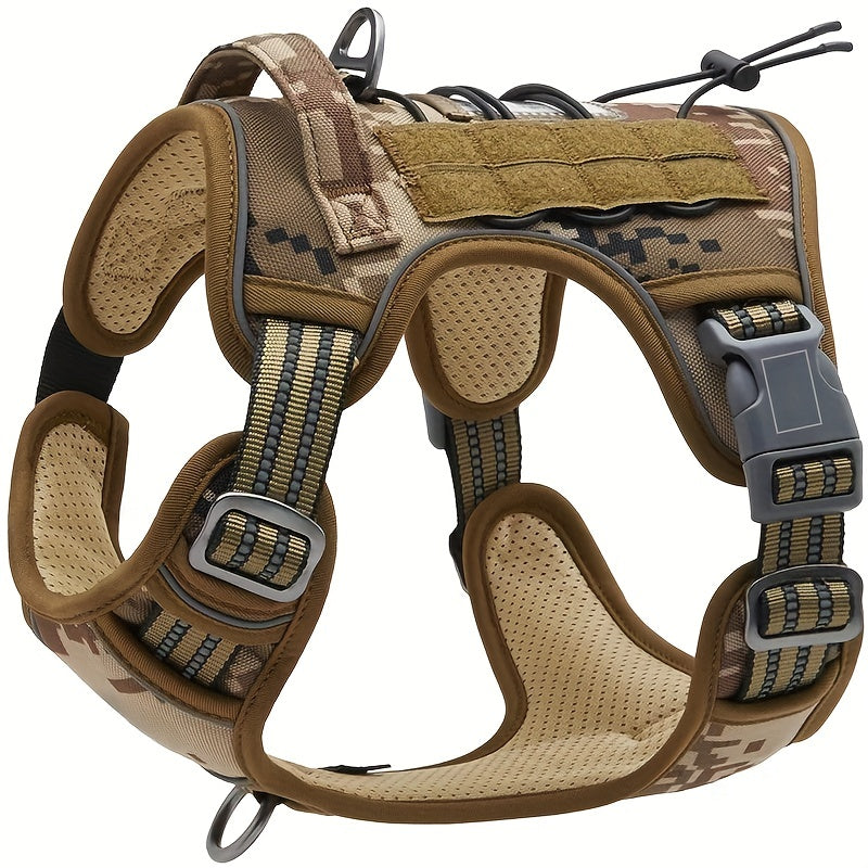 Reflective chest strap for medium to large dogs with adjustable vest and handle, suitable for bulldogs. Does not include battery.