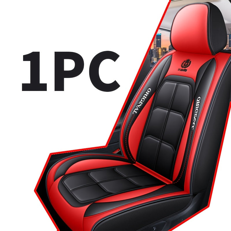 Durable PU leather car seat covers with red stitching and storage bags.