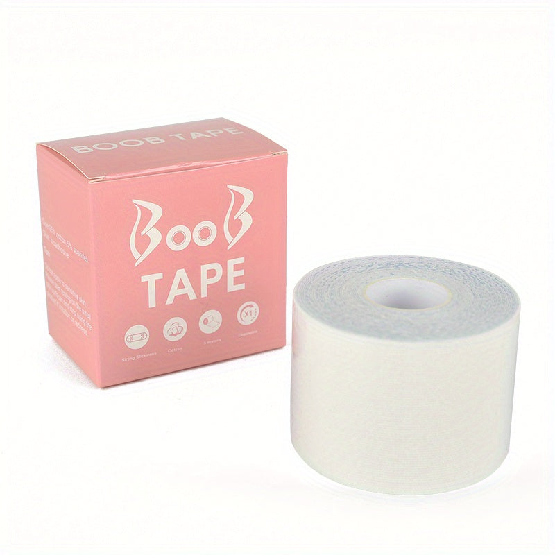 Breathable adhesive tape lifts and supports breasts discreetly for strapless dresses and lingerie.