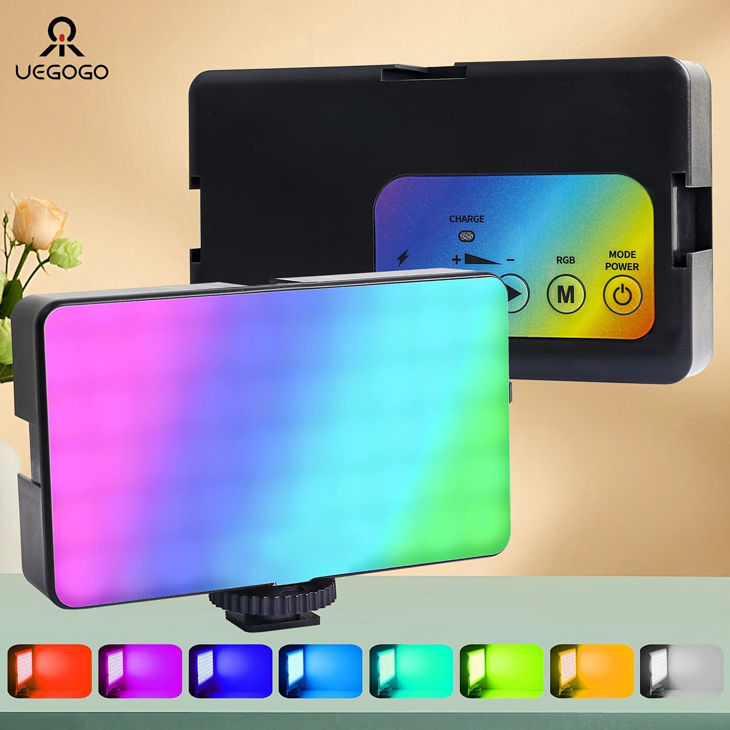 UEGOGO 140 LED Phone Light with adjustable RGB modes for selfies and video.