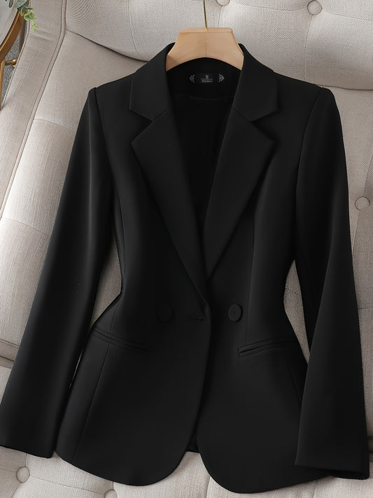 Stylish double-breasted blazer for women - solid color, long sleeve, polyester - ideal for office and casual wear