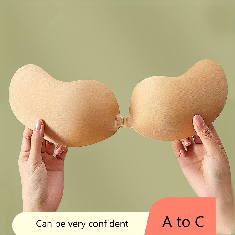 2 pairs of self-adhesive, strapless lifting bras with slip-proof design for women. Mango shaped straps, polyester & silicone blend. Hand wash only. Ideal for vests & dresses.