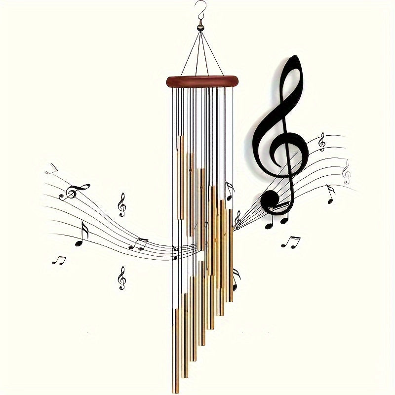 12-tube Gold Aluminum Wind Chime - Wall-mountable Decor for Outdoor Spaces