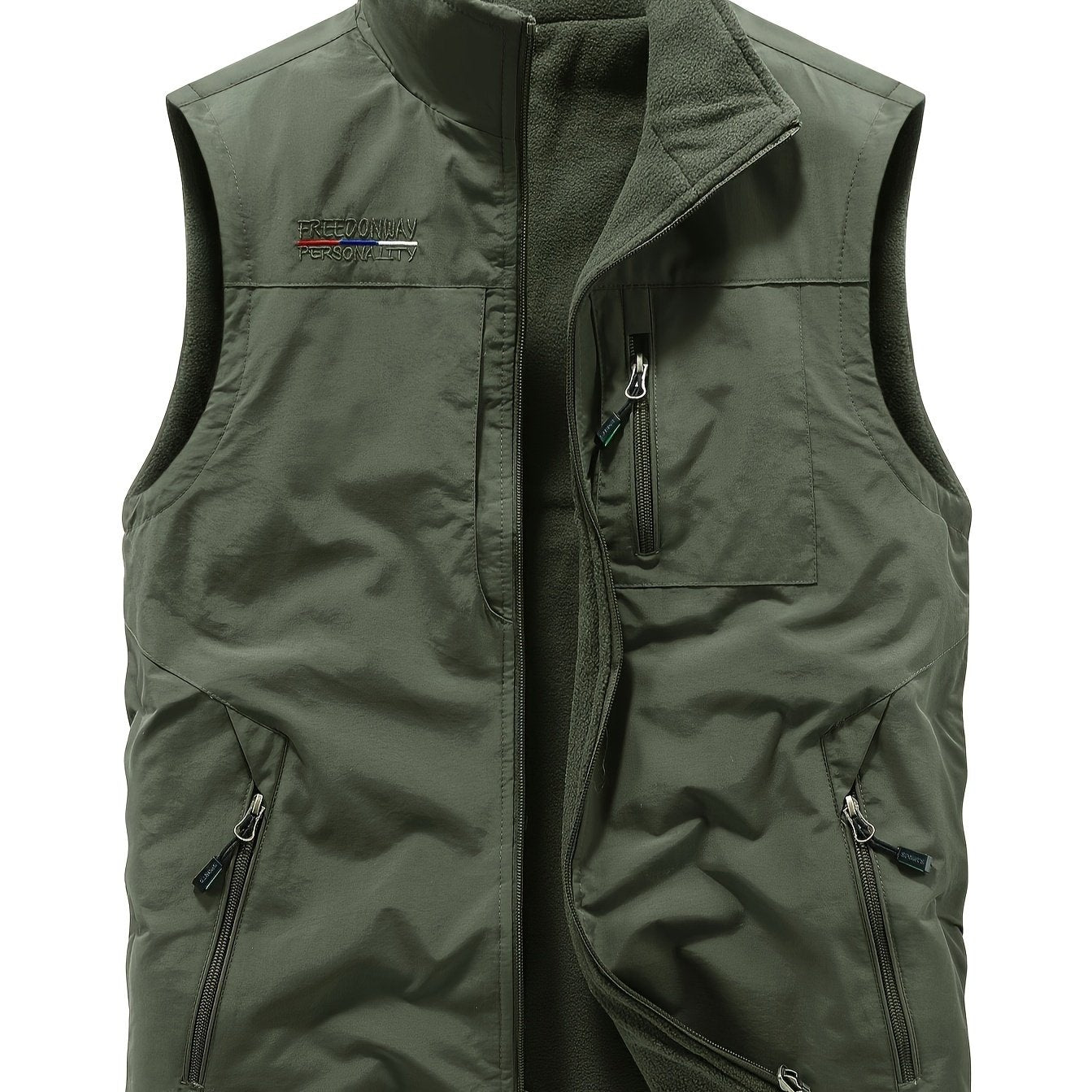 Men's reversible sleeveless vest with embroidered letters - versatile for travel, work, and outdoor activities.