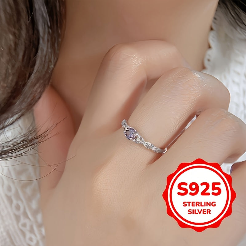 Stylish 925 Sterling Silver Anniversary Ring featuring Synthetic Purple Gemstone – Great for both Formal and Everyday Occasions, Set with Four Prongs and Synthetic Zirconia, Representing February Birthstone, Perfect for Gifting at Special Events and