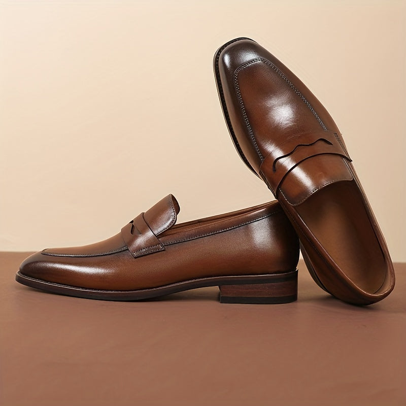 Men's classic slip-on loafers with genuine upper and lining, rubber sole, round toe - suitable for all seasons.