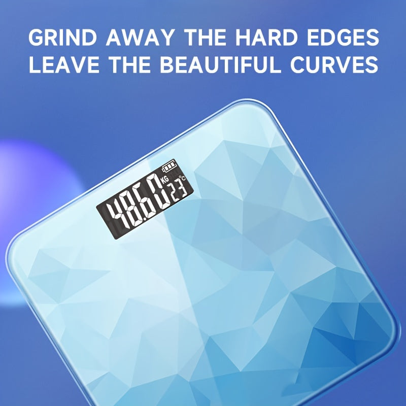 Digital smart bathroom scale with LCD display, high precision weighing up to 400lbs, gradient blue design, battery powered (AAA*2).