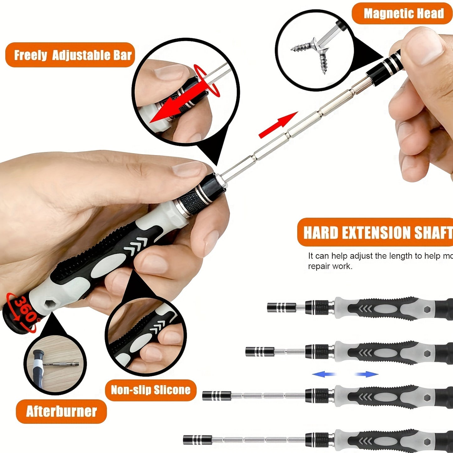 115 in 1 Precision Screwdriver Set for electronics and automotive maintenance with magnetic, non-slip handle.