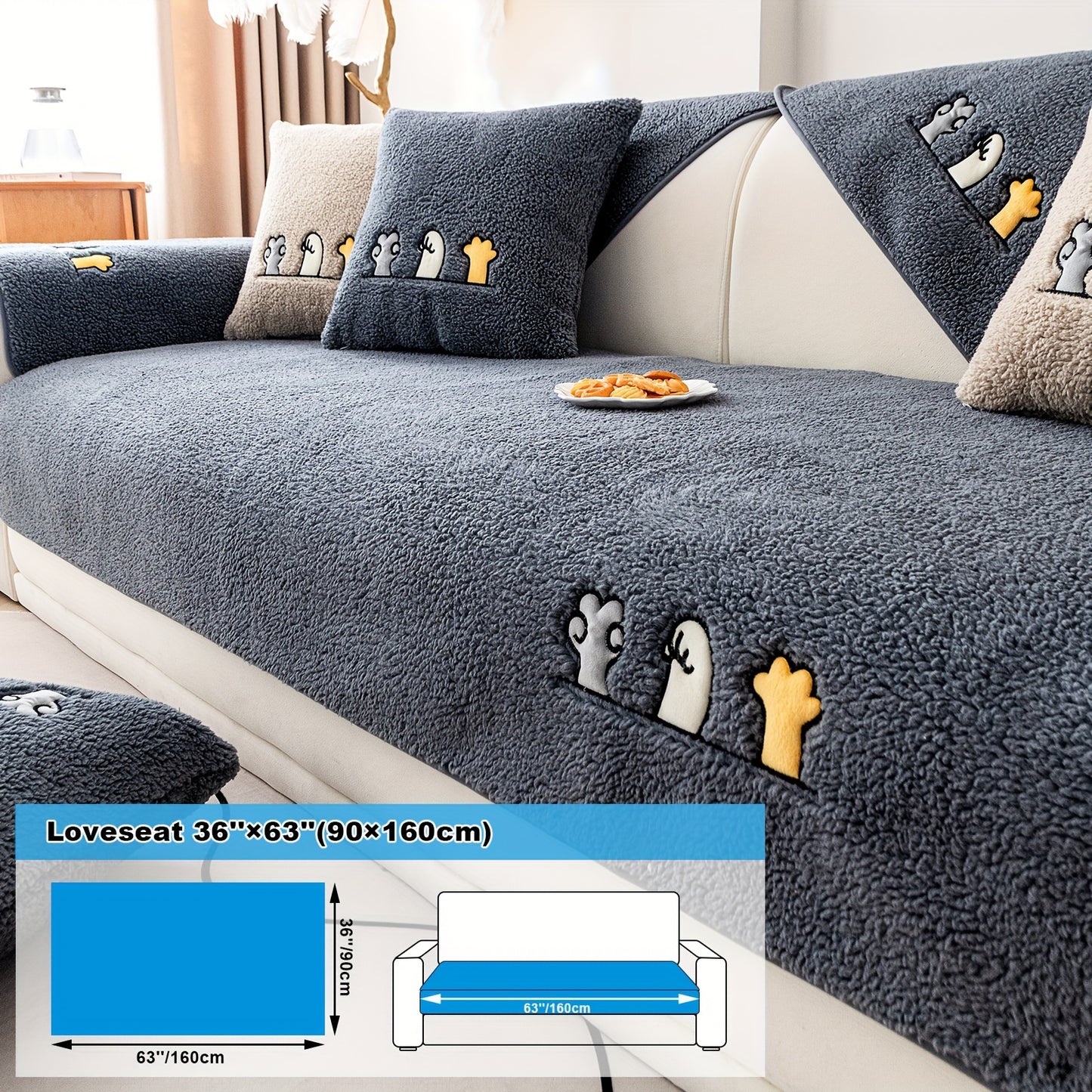 Sherpa fleece sofa slipcover pet-friendly and non-slip protector for home decor.