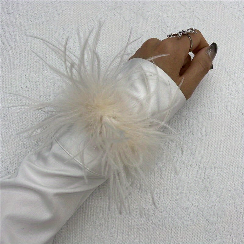 Ostrich Feather Wrist Cuffs Available in 20 Colors, Solid Color Carnival Slap Bracelets Perfect for Halloween Cosplay, Party Accessories, Non-Elastic Feather Anklet Bracelet