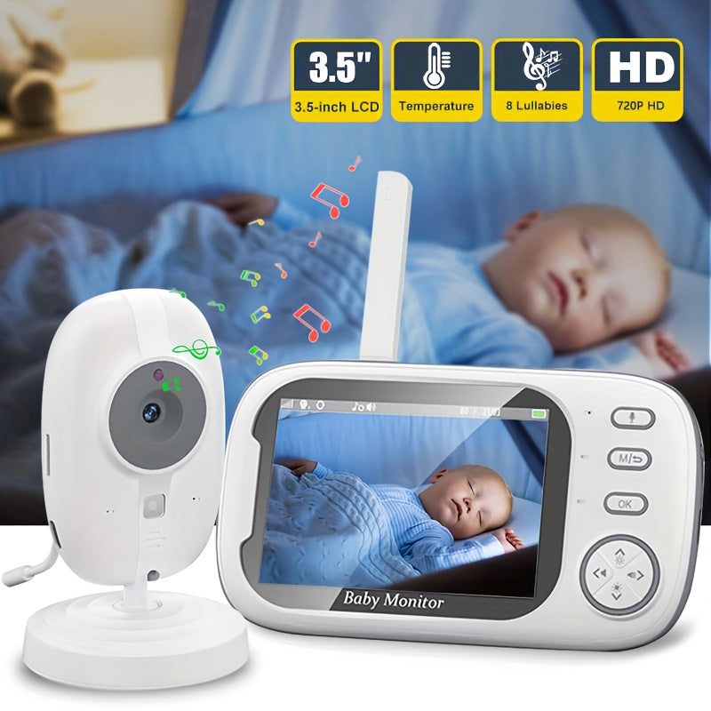 Top-of-the-line Monitor featuring a 720P HD Camera, 8.89cm LCD Screen, 274.32meter Wireless Range, Automatic Night Vision, Two-Way Audio, Temperature Display, and Eight Soothing Lullabies - Powered by USB, includes Editor with Camera