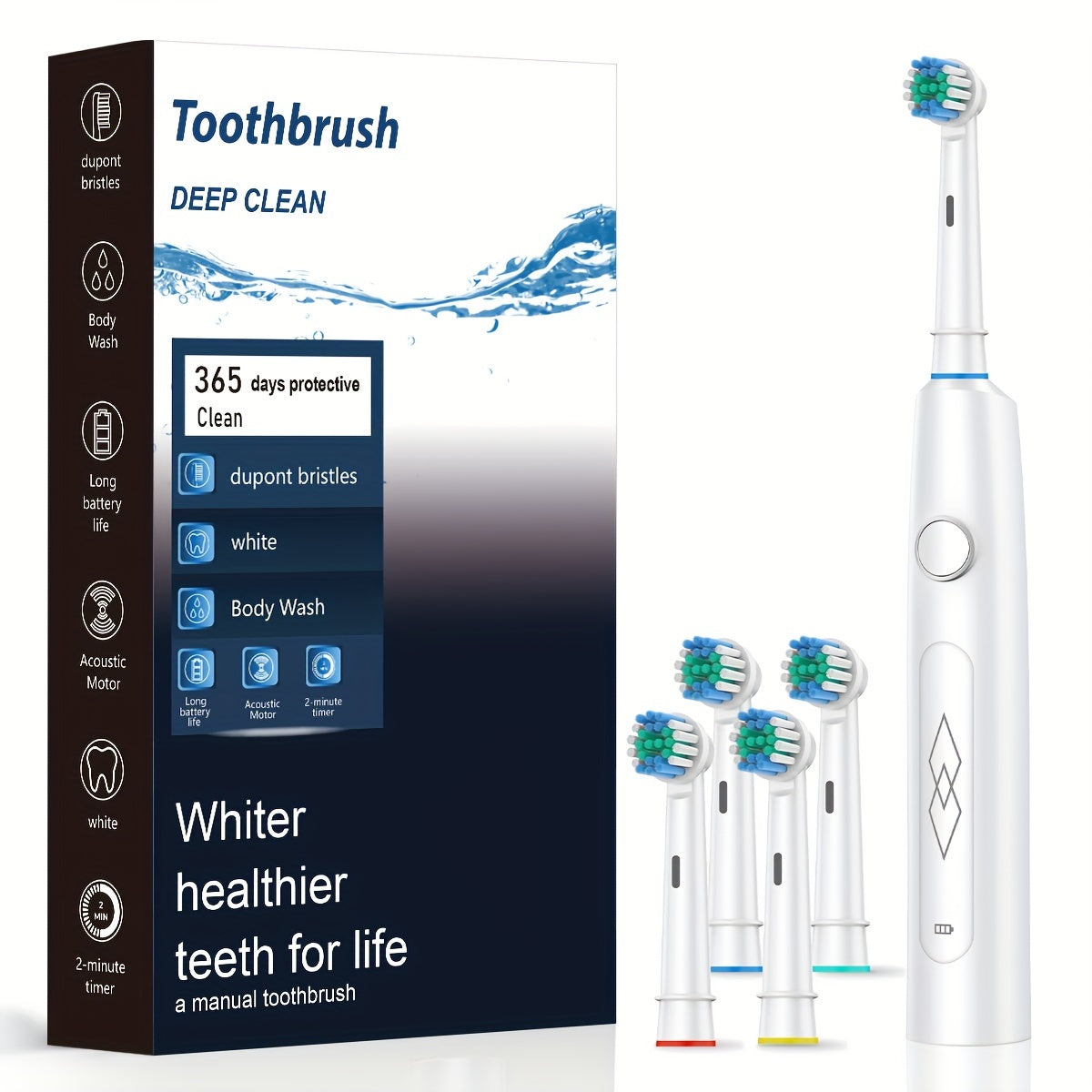 Black Sonic Electric Toothbrush with USB recharge, soft bristles, 600mAh battery, 5 modes, 4 brushes in gift box.