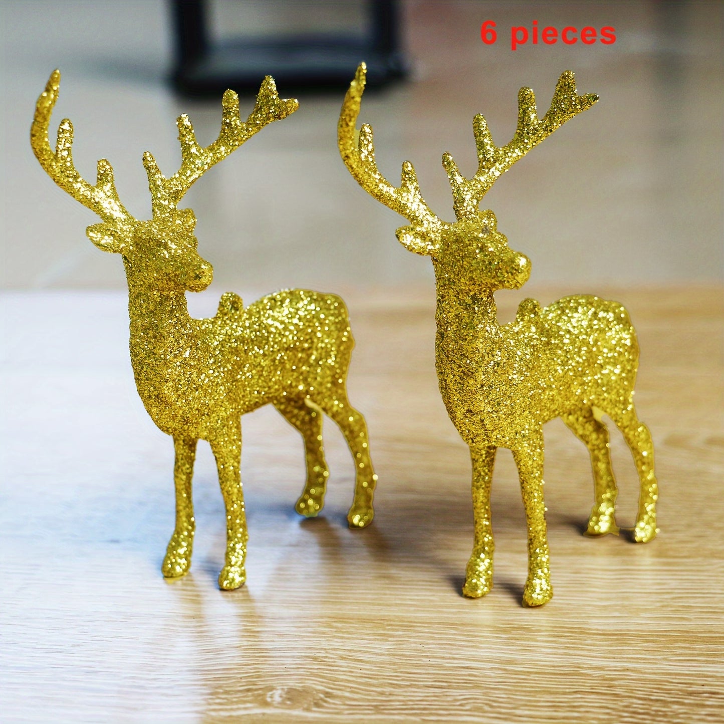 Golden Christmas Reindeer Figurines in 2 or 6 pieces, perfect for holiday decorations or gifting. Ideal for Christmas parties and home decor.