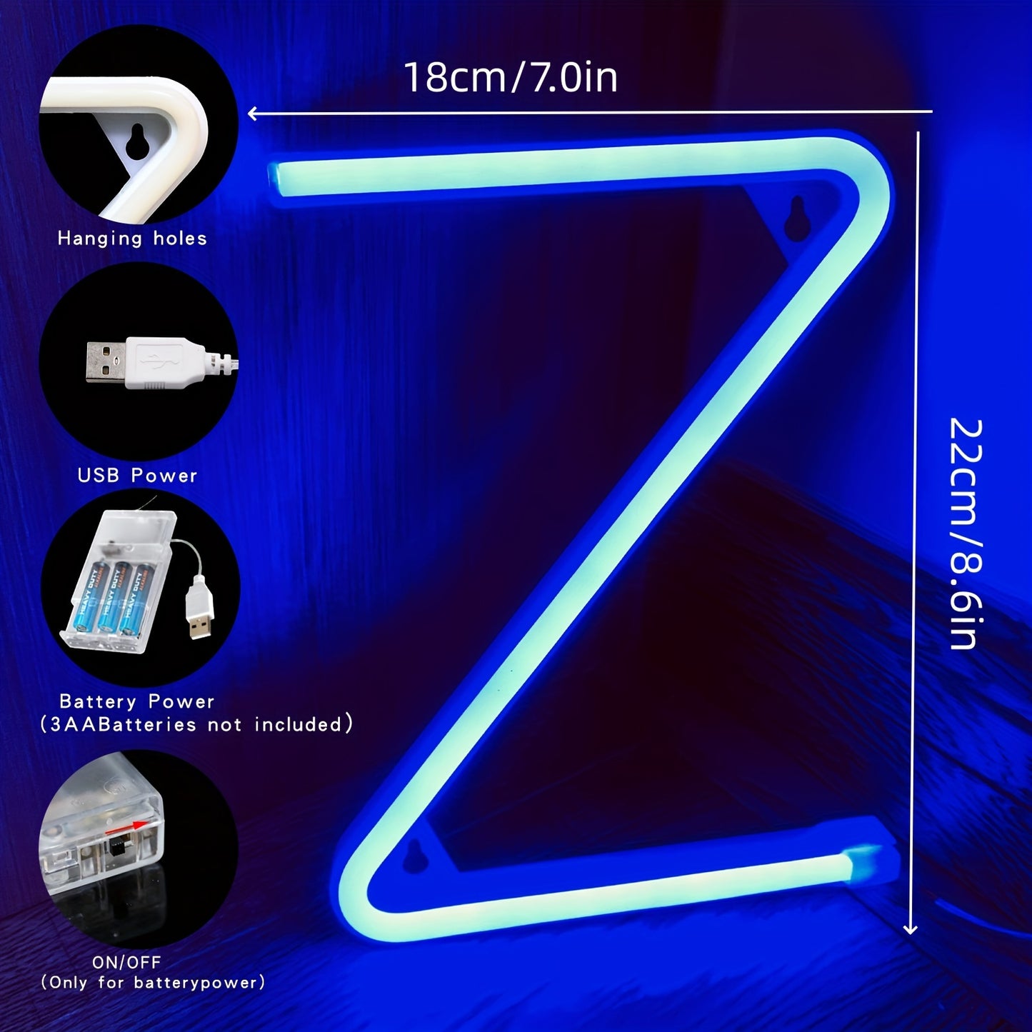 Neon LED letter light sign, powered by USB or batteries, perfect for bedroom decor or special occasions.