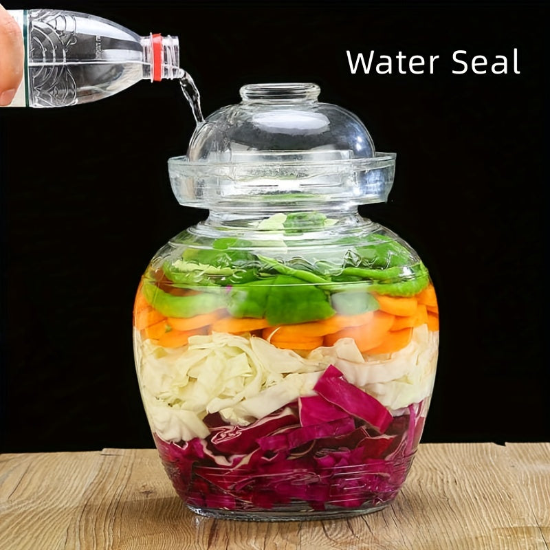 2500ml Glass Pickle Jar with Water Seal for Fermenting Kimchi, Pickles, and Cabbage - Kitchen Fermentation Jar