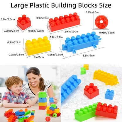 This plastic construction toy set is perfect for promoting creative thinking and early learning. With either 185pcs or 135pcs, these building blocks are an ideal gift for Halloween, Thanksgiving, or Christmas.