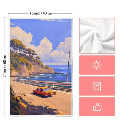 Set of 2 Ultra Soft Kitchen Towels perfect for your holiday decor, featuring a beautiful beach or coastal design. These highly absorbent dish hand towels are machine washable and measure 16x24 inches. Bring a touch of coastal charm to your kitchen with