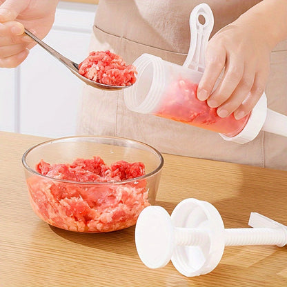 One-piece Manual Sausage Maker for Home Use, with 4 Filling Nozzles, Made of Food-Safe Plastic, Ideal DIY Tool for Making Homemade Salami and Canned Sausages.