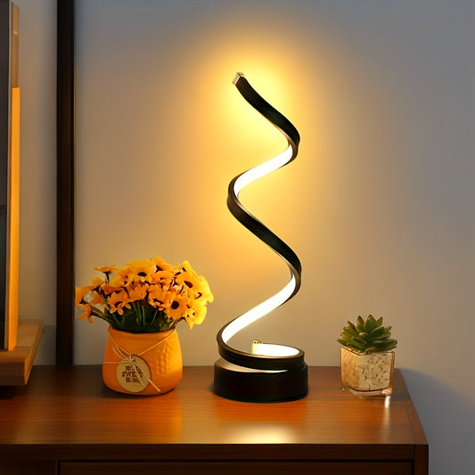 Stylish Spiral LED Desk Lamp - Adjustable brightness, USB-powered, artistic metal design for bedroom, study, or living room - Perfect gift for office or home décor.