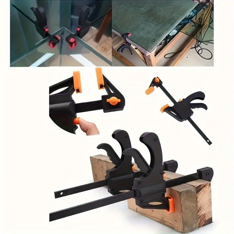 6 pieces of quick release F-style clamp set with 10.16cm adjustable ratchet rod for carpentry and metal construction. Easy-to-handle woodworking tool.