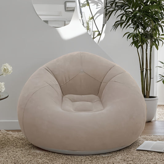 Modern grey PVC bean bag chair with cord embellishment, no filling, suitable for indoor and outdoor seating.