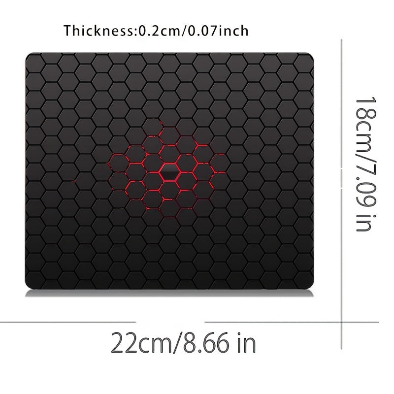 Hexagonal patterned rubber mouse pad for office or gaming, measuring 17.78x21.84 cm.