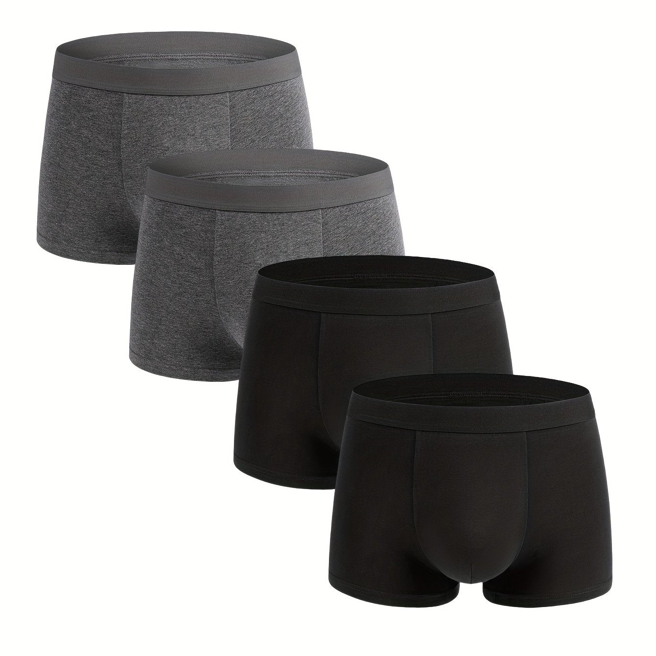 Men's 4-pack solid color cotton underwear, comfortable and breathable with flat leg design.