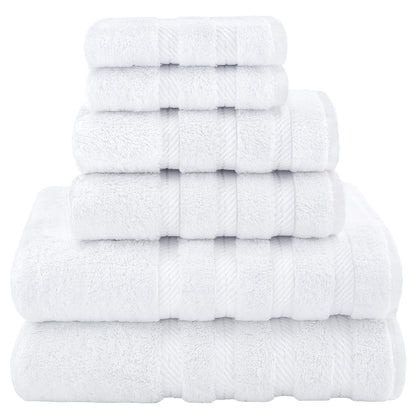 6-piece soft towel set includes 2 bath towels, 2 hand towels, and 2 washcloths in solid color cotton for bathroom, hotel, home, and travel.