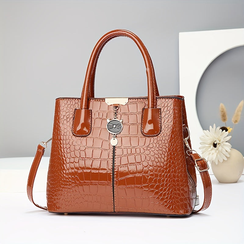 Mother's Day gift: Crocodile pattern handbag for fashionable middle-aged mothers, with large capacity and painted shoulder design. Great for Easter.