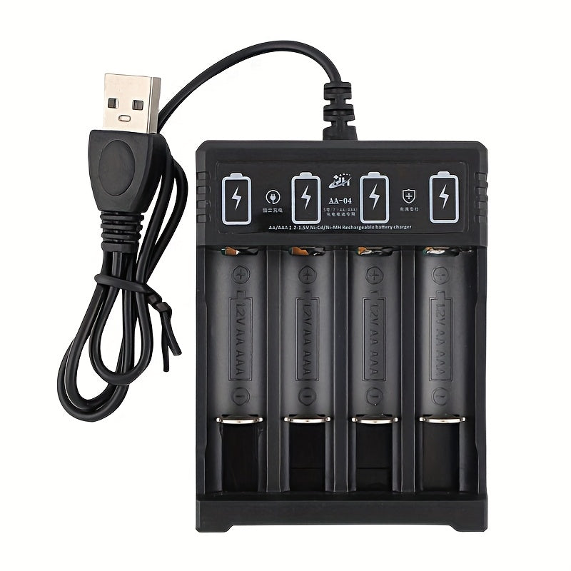 USB rechargeable charger for AA & AAA Ni-MH & Ni-CD batteries, high-speed charging, compact design, ≤36V, battery not included.