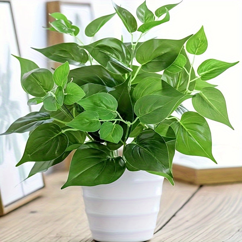 1pc Artificial Potted Leaf Plant, Faux Bonsai Green Plant for Indoor and Outdoor Use in Dining, Office, or Home Decor.