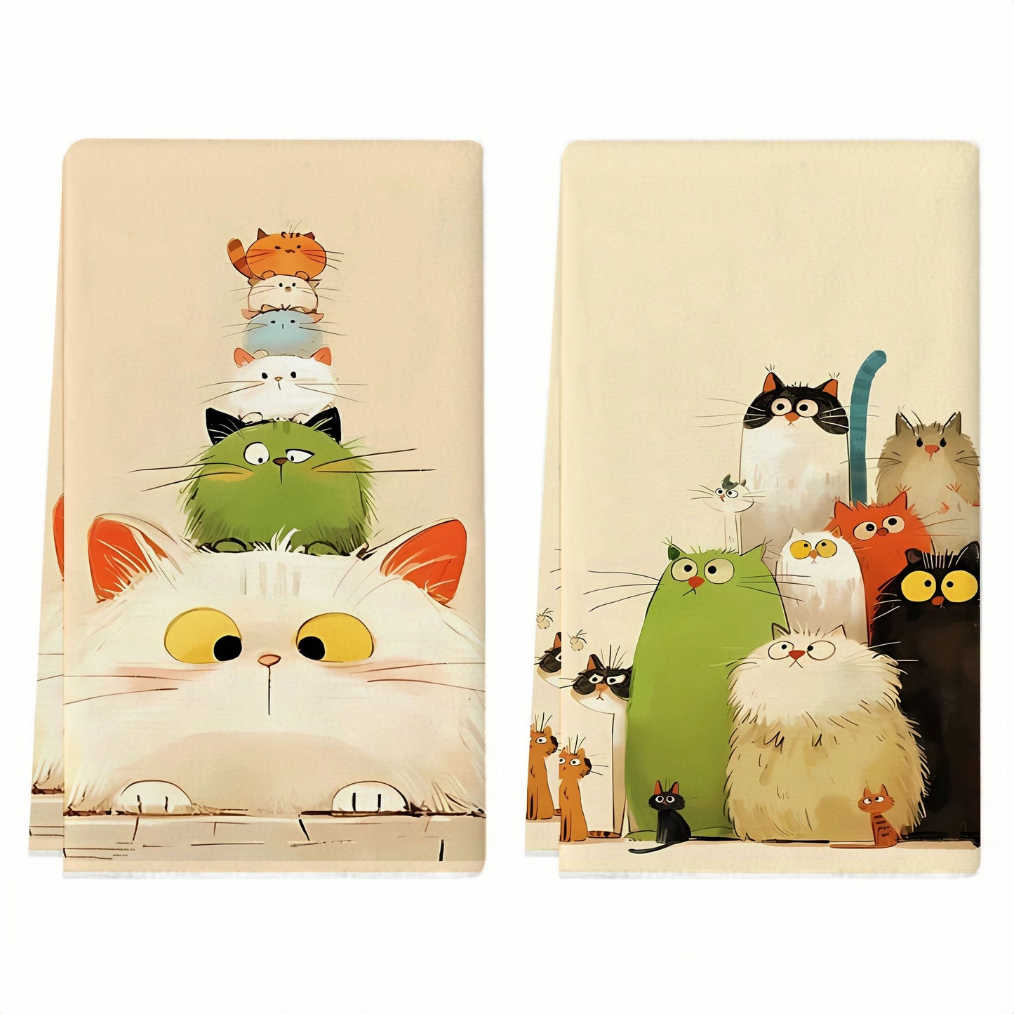 2 adorable kitten kitchen towels made of ultra-soft microfiber, ideal for drying hands and dishes. Machine washable and perfect for gifting on housewarmings, birthdays, or Mother's Day.