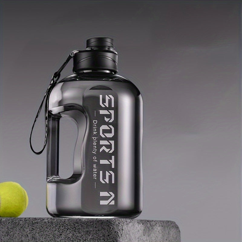 Large 1700ml sports water bottle with straw, made of durable PC material, perfect for gym, travel, camping, hiking, and fishing.