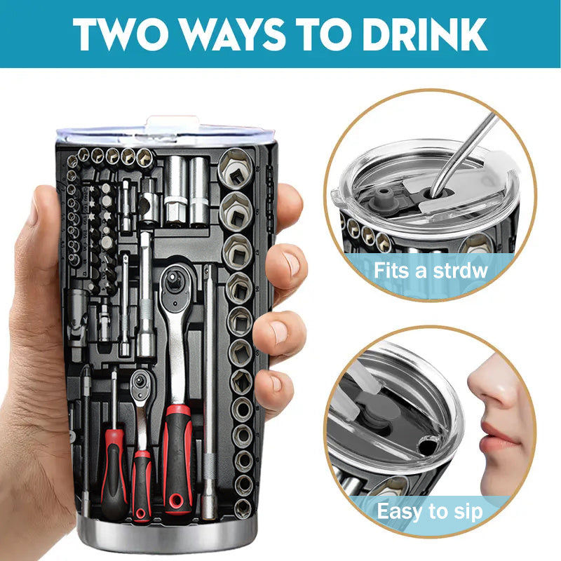 Get the perfect gift for any occasion with this 20oz Stainless Steel Car Cup featuring a Toolbox Print. Keep your beverages hot or cold with its Double-Wall Vacuum Insulation and secure lid. This reusable thermal container is ideal for coffee, tea, or