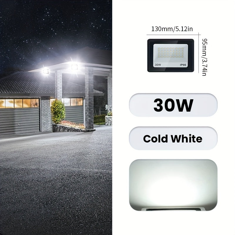 Aluminum LED floodlight suitable for outdoor use, ranging from 10-300W. Ideal for garden or playground lighting.