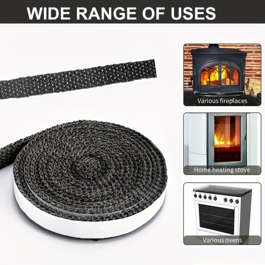 10mm Wide Fireproof Fiberglass Gasket Tape for Wood Stove Door with Self-Adhesive Backing. Available in 2m or 3m Length Options. Ideal for Fireplace Oven Sealing and Heat Resistant Black Spacer Tape.