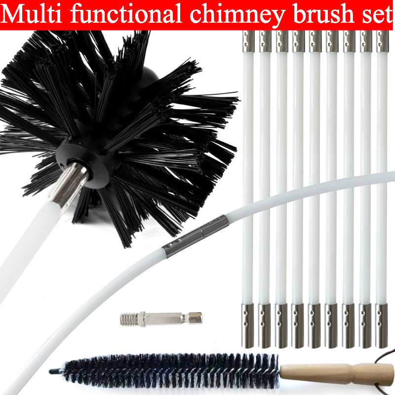 Get your fireplace chimney and dryer vents squeaky clean with this convenient kit featuring multiple components. Includes a 100mm head brush, 410mm long handle, and reusable plastic handle. Reach 19.68-30ft for thorough cleaning.