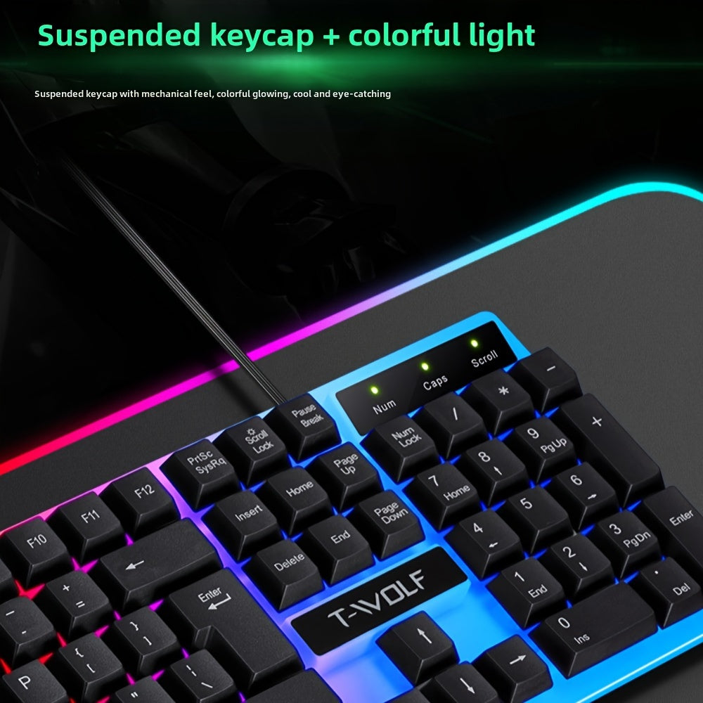 T-WOLF TF230 illuminated keyboard and mouse set for gaming and office use