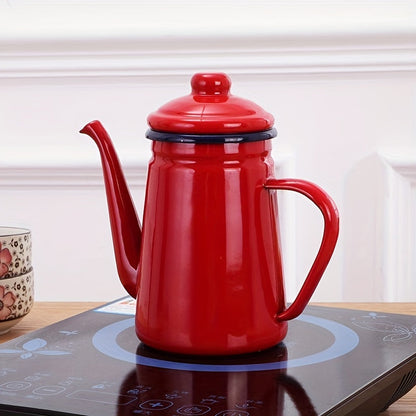 Retro Thickened Enamel Tea Kettle - 1.1L capacity, perfect for making coffee, oil, milk tea, and more. Ideal for both summer and winter drinkware, these enamel kettles are a stylish addition to your home kitchen. Great for back to school supplies.