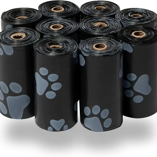 150 Thick Leak-Proof Dog Poop Bags on 10 Rolls, ideal for outdoor walks, in Black and Green.