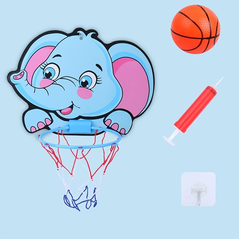 Children's cartoon animal basketball hoop - easy to install without drilling for indoor or outdoor play.