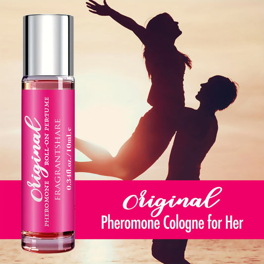 Pheromone cologne for women in a 0.34fl.oz roll-on, long-lasting confident scent, alcohol-based with floral fragrance, perfect for travel or gifts.