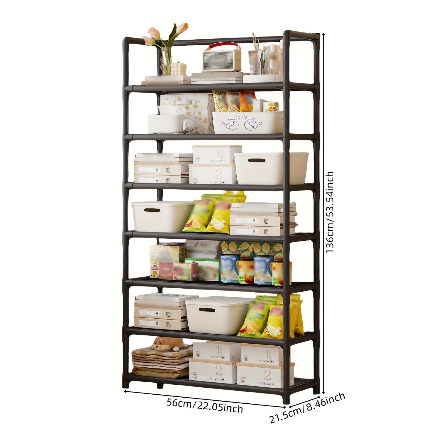 Large Capacity Storage Rack with 7 Tiers - Simple Assembly, Multi-functional Organizer for Home & Office